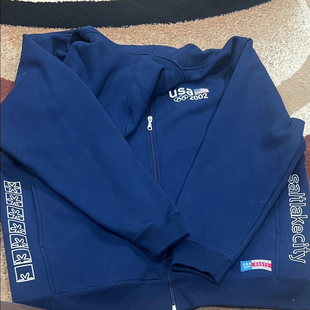 2x Authentic Roots Olympics-USA 2002 Salt Lake City Navy Zip-Up Hoodie